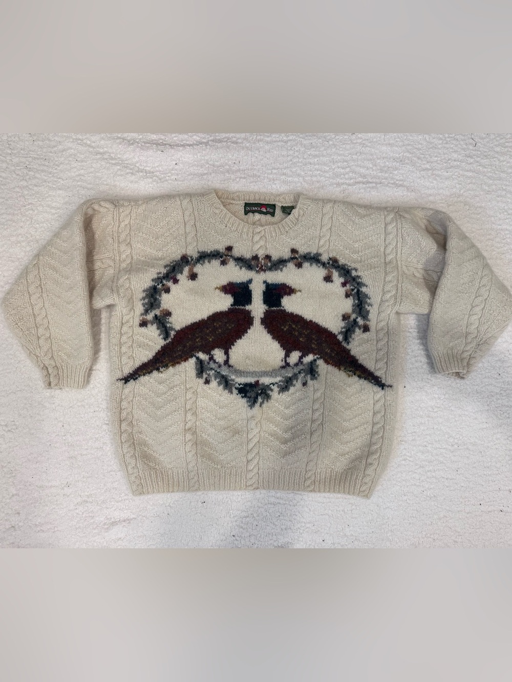 Vintage 1980s/1990s Outback Red 100% Wool Pheasant Intarsia Knit Sweater #C0043
